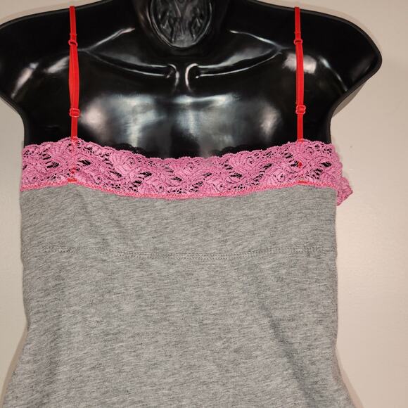 PINK by VICTORIA'S SECRET Camisole Top S Grey Pink Babydoll Lace Bow Bling Star - Picture 9 of 10